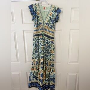 FARM Rio Blue and Green Floral Maxi Dress